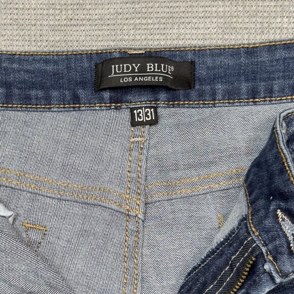 Judy Blue Womens Blue Jeans Raw Plaid Cuffs Lightly Distressed Slim Fit 13/31 - Picture 16 of 16